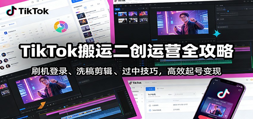 TikTok搬运二创运营全攻略：刷机登录、洗稿剪辑 、过中技巧，高效起号变现| 副业网