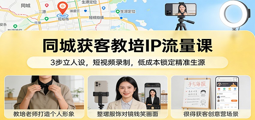 同城获客教培IP流量课：3步立人设，短视频录制，低成本锁定精准生源| 副业网