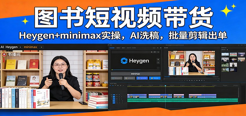 图书短视频带货：Heygen+minimax实操，AI洗稿 ，批量剪辑出单| 副业网