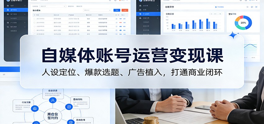自媒体账号运营变现课：人设定位、爆款选题、广告植入，打通商业闭环| 副业网