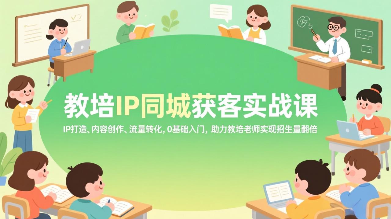 教培IP同城获客实战课，IP打造、内容创作、流量转化，0基础入门，助力教培老师实现招生量翻倍| 副业网