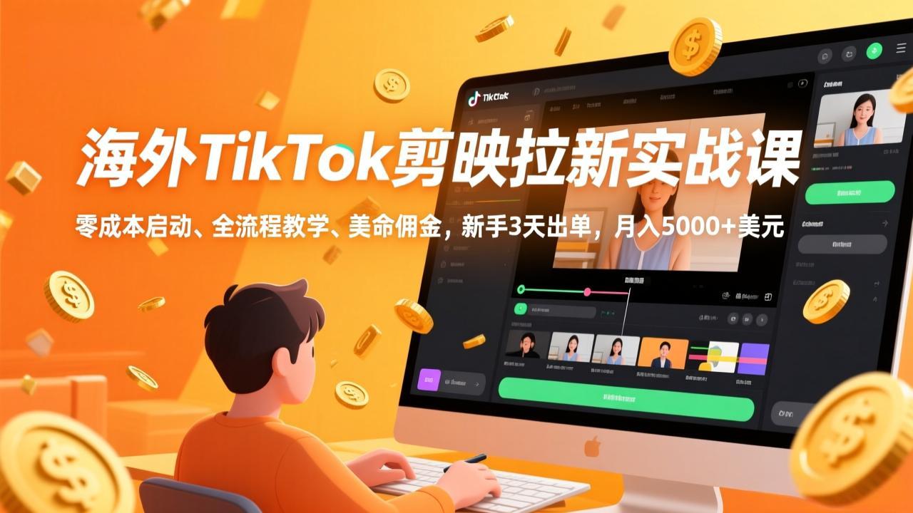 海外TikTok剪映拉新实战课，零成本启动、全流程教学、美金佣金，新手3天出单，月入5000+美元| 副业网