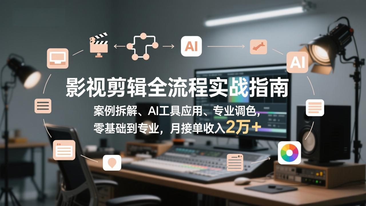影视剪辑全流程实战指南，案例拆解、AI工具应用、专业调色，零基础到专业，月接单收入2万+| 副业网