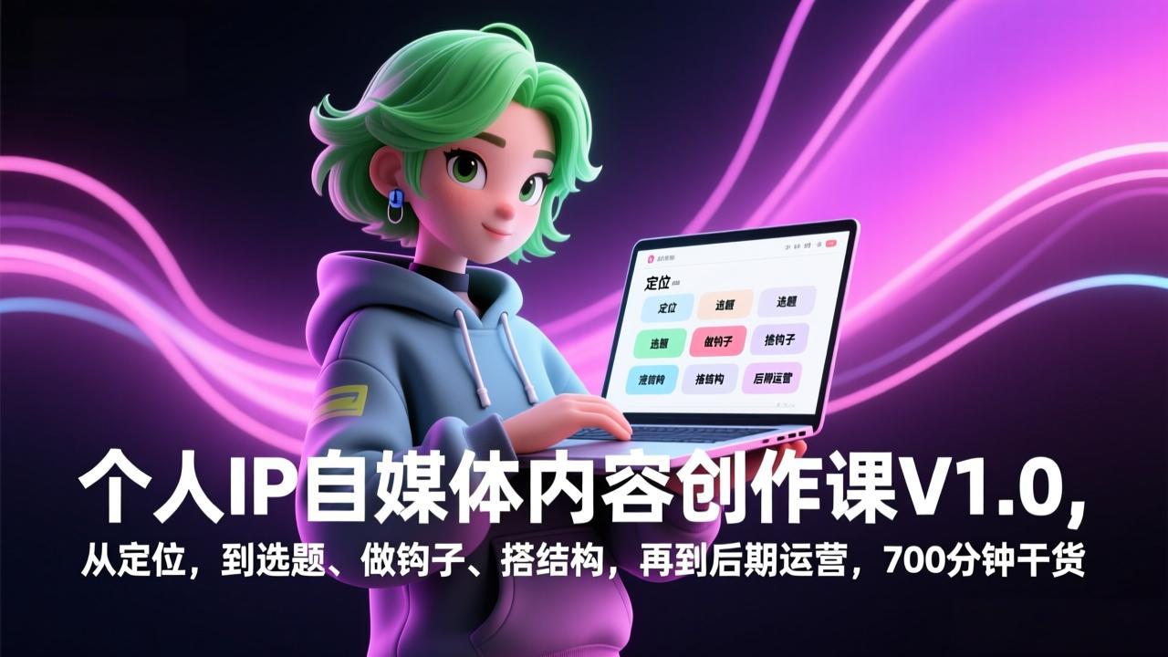 个人IP自媒体内容创作课V1.0，从定位，到选题、做钩子、搭结构，再到后期运营，700分钟干货| 副业网