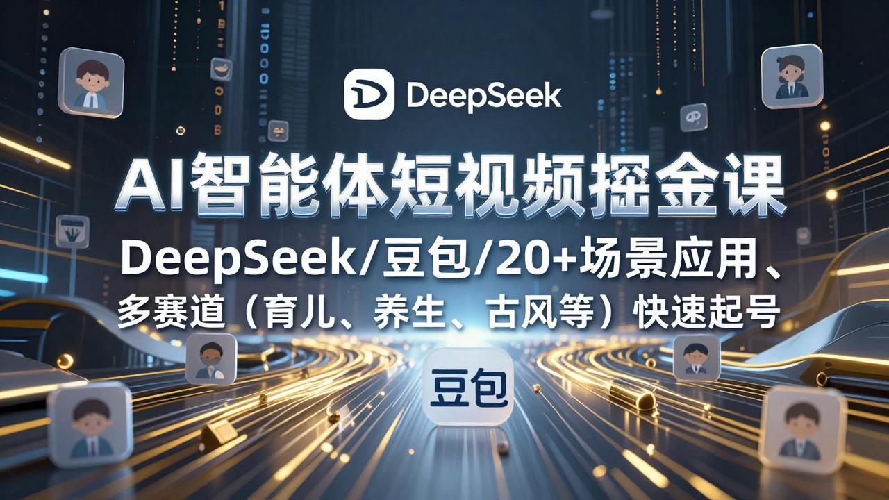 AI智能体短视频掘金课，DeepSeek/豆包/20+场景应用、多赛道(育儿、养生、古风等| 副业网