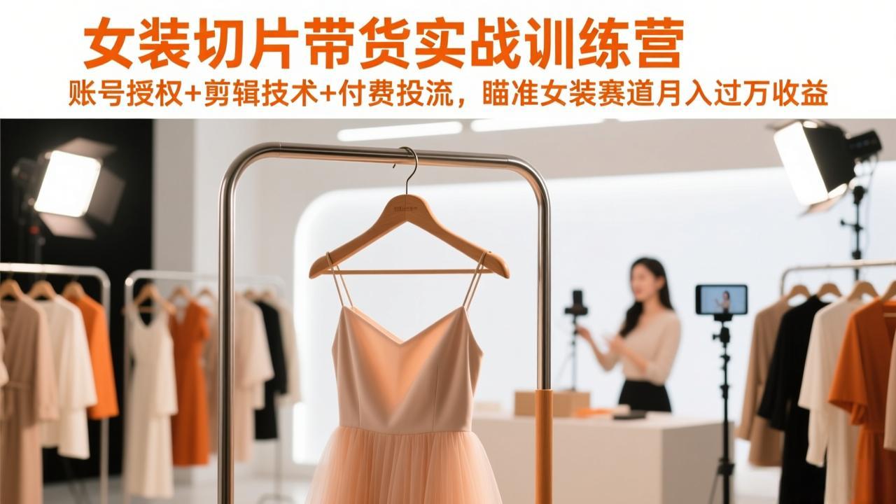 女装切片带货实战训练营，账号授权+剪辑技术+付费投流，瞄准女装赛道月入过万收益| 副业网