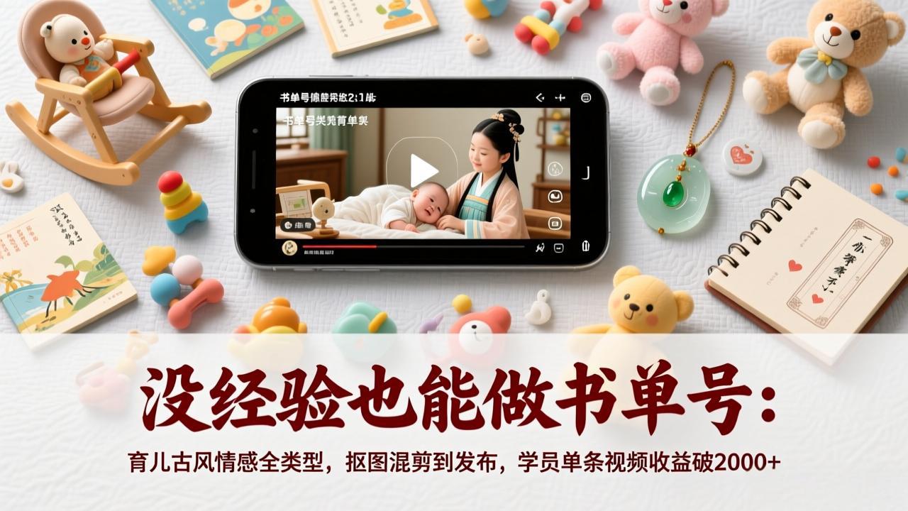 没经验也能做书单号：育儿古风情感全类型，抠图混剪到发布，学员单条视频收益破2000+| 副业网