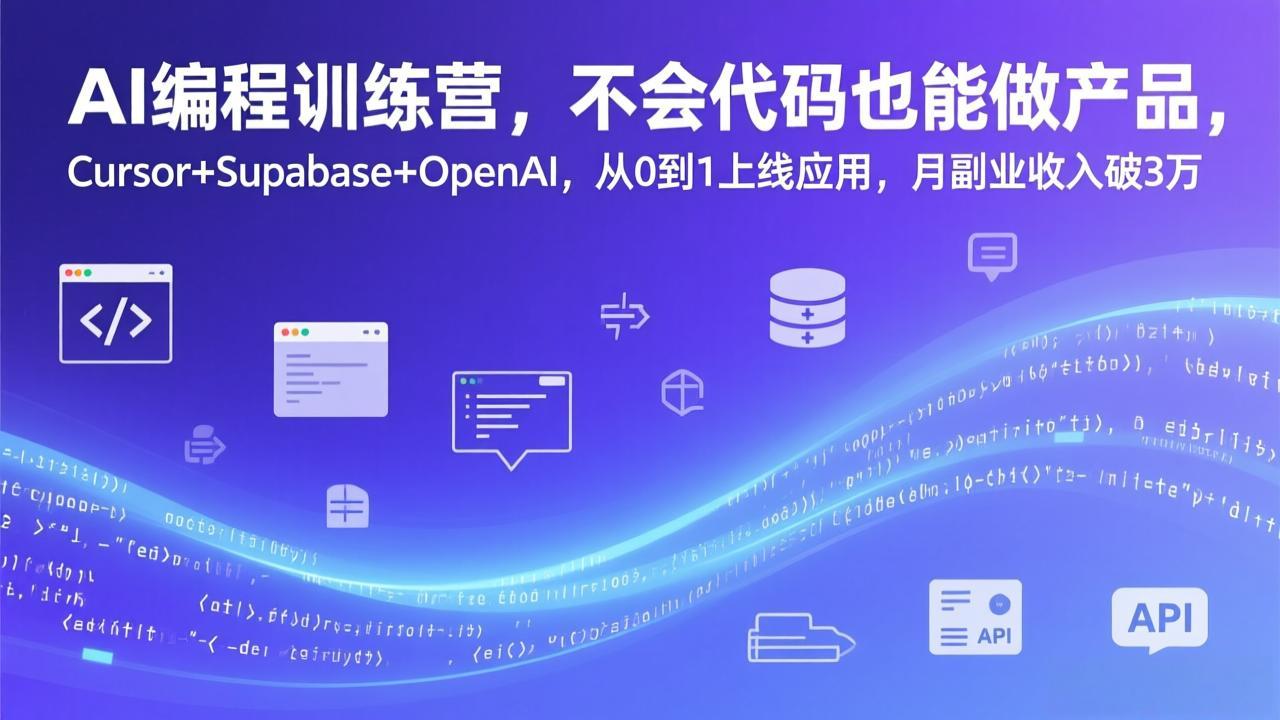 AI编程训练营，不会代码也能做产品，Cursor+Supabase+OpenAI，从0到1上线应用，月副业收入破3万| 副业网