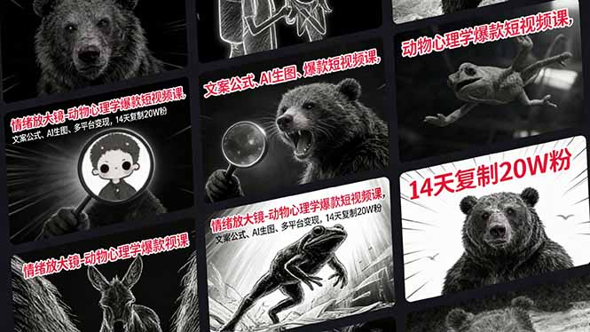 情绪放大镜-动物心理学爆款短视频课，文案公式、AI生图、多平台变现，14天复制20W粉| 副业网