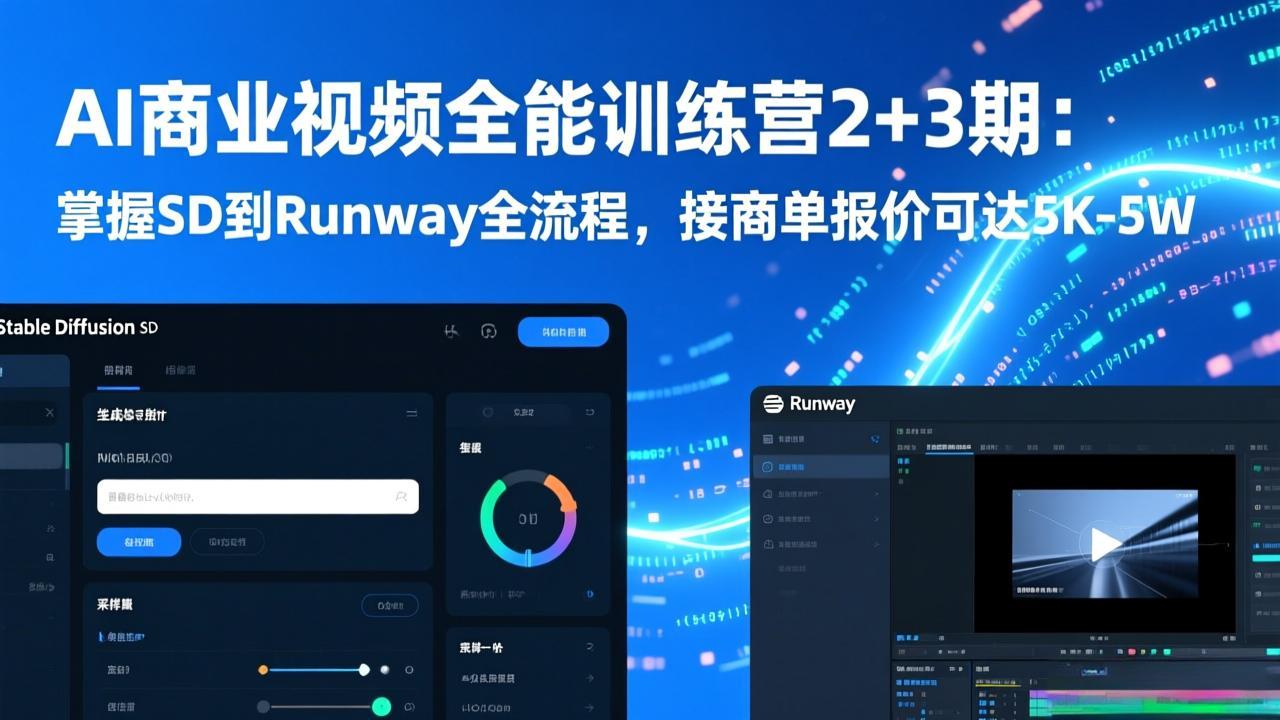 AI商业视频全能训练营2+3期：掌握SD到Runway全流程，接商单报价可达5K-5W| 副业网