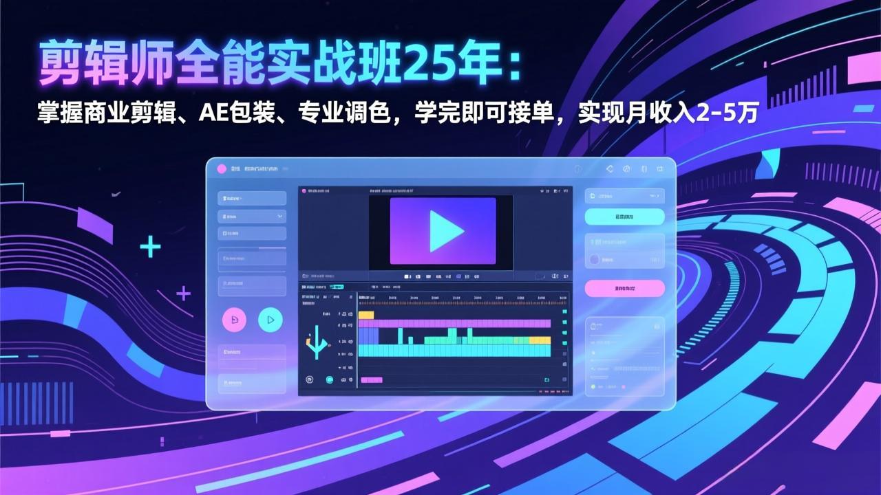剪辑师全能实战班25年：掌握商业剪辑、AE包装、专业调色，学完即可接单，实现月收入2-5万| 副业网