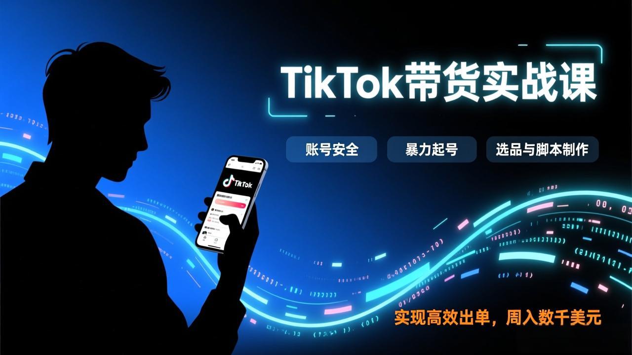 TikTok带货实战课，涵盖账号安全、暴力起号、选品与脚本制作，实现高效出单，周入数千美元| 副业网