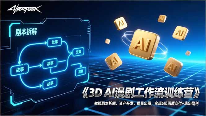 3D AI漫剧工作流训练营：教授剧本拆解、资产开发、批量出图，实现S级画质交付+稳定盈利| 副业网