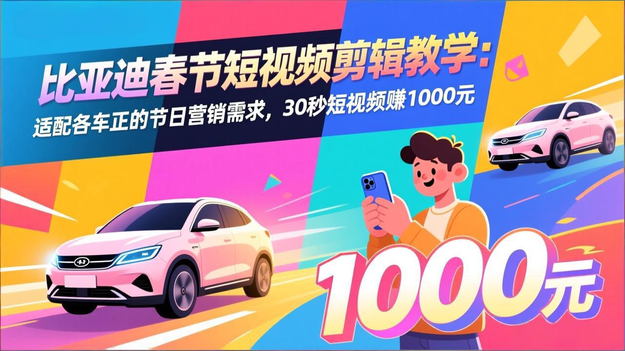 比亚迪春节短视频剪辑教学：适配各车企的节日营销需求，30秒短视频赚1000元| 副业网