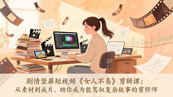 剧情竖屏短视频《女人不易》剪辑课：从素材到成片、助你成为能驾驭复杂故事的剪辑师| 副业网