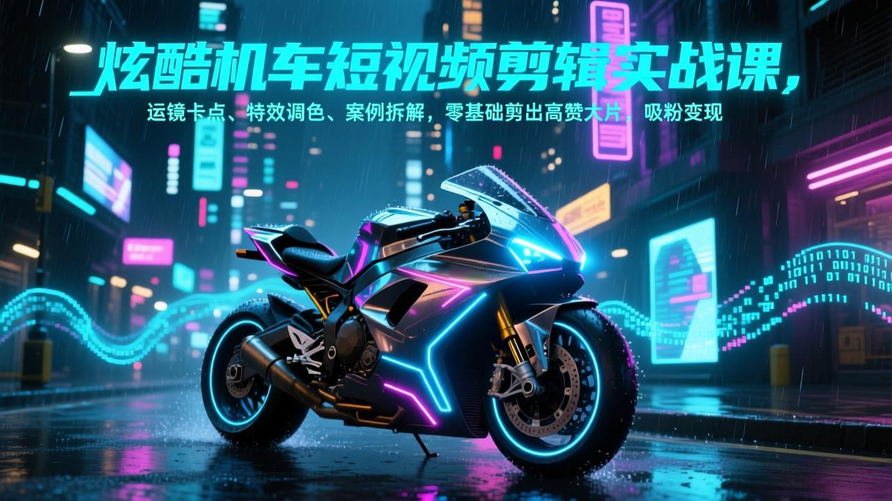 炫酷机车短视频剪辑实战课，运镜卡点、特效调色、案例拆解，零基础剪出高赞大片，吸粉变现| 副业网