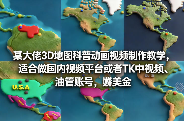 某大佬3D地图科普动画视频制作教学，适合做国内视频平台或者TK中视频、油管账号，賺美金| 副业网