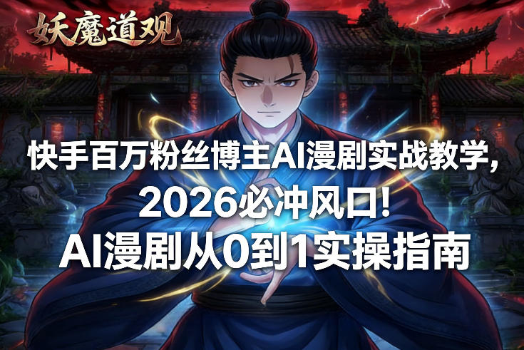 快手百万粉丝博主AI漫剧实战教学，2026必冲风口！AI漫剧从0到1实操指南| 副业网