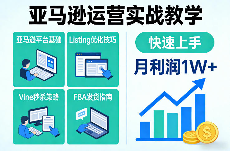 亚马逊运营实战教学，亚马逊平台+Listing优化+Vine秒杀+FBA发货等，快速上手，实现店铺月利润1W| 副业网