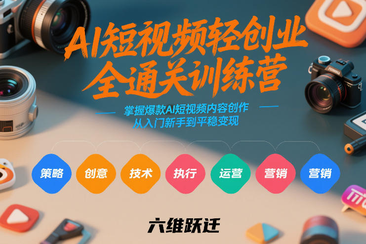 AI短视频轻创业全通关训练营，掌握爆款AI短视频内容创作，从入门新手到平稳变现的六维跃迁| 副业网