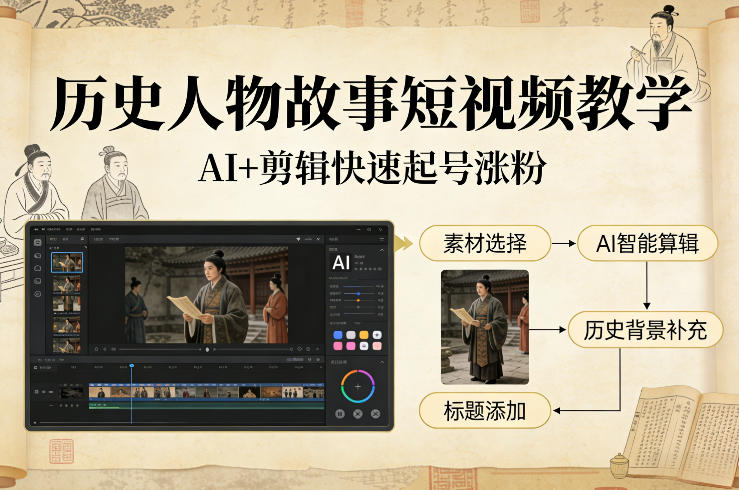 历史人物故事短视频教学，AI+剪辑制作历史人物题材短视频，快速起号涨粉| 副业网