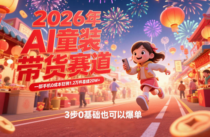 AI童装新春带货赛道，一部手机0成本狂销1.2万件喜提20W+，3步0基础也可以爆单| 副业网