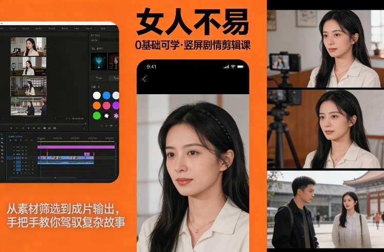 0基础可学！《女人不易》竖屏剧情剪辑课，从素材筛选到成片输出，手把手教你驾驭复杂故事| 副业网