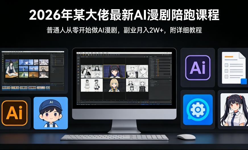 26年某大佬最新Ai漫剧陪跑课程，普通人从零开始做AI漫剧，副业月入2W+| 副业网