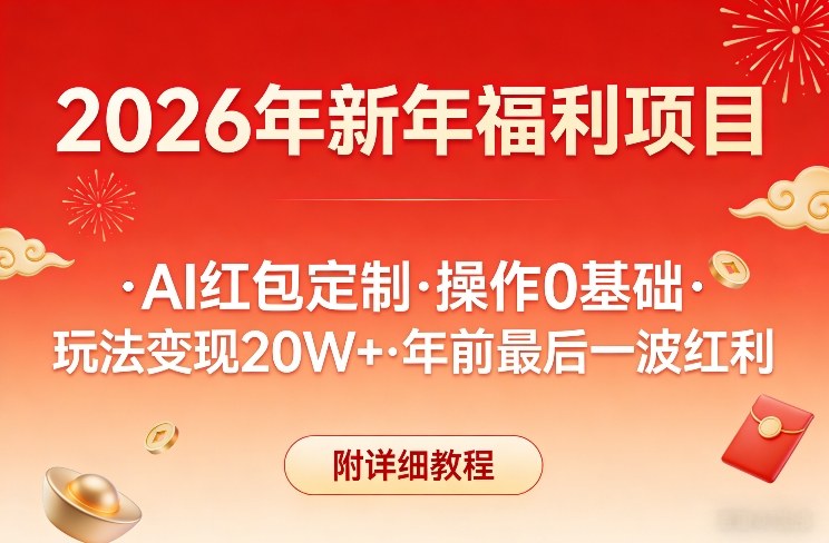 新年福利项目，AI红包定制，操作0基础，玩法变现20W+年前最后一波红利，附详细教程| 副业网