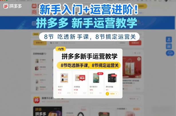 新手入门+运营进阶！拼多多新手运营教学，8节吃透新手课，8节搞定运营关| 副业网