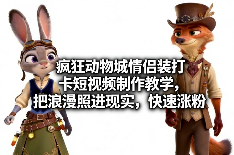 疯狂动物城情侣装打卡短视频制作教学，把浪漫照进现实，快速涨粉| 副业网