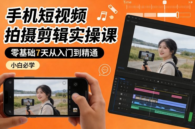 手机短视频拍摄剪辑实操课，零基础7天从入门到精通，小白必学| 副业网