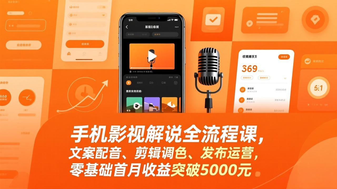 手机影视解说全流程课，文案配音、剪辑调色、发布运营，零基础首月收益突破5000元| 副业网