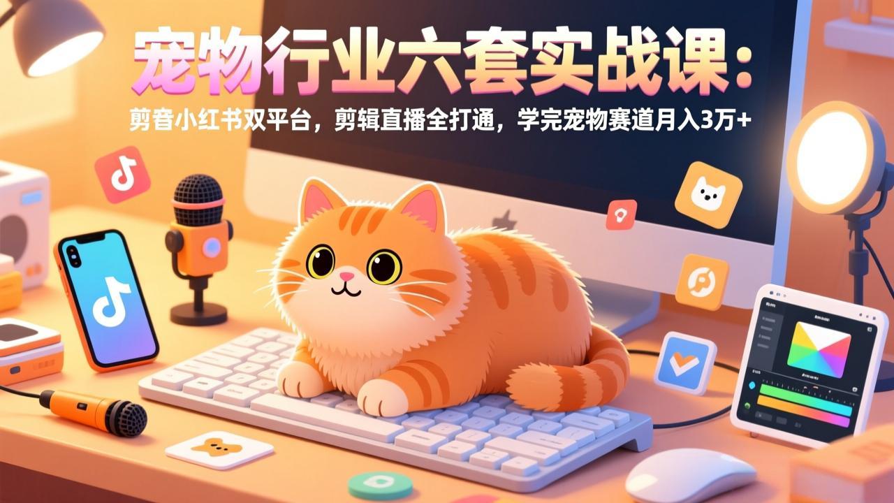 宠物行业六套实战课：抖音小红书双平台，剪辑直播全打通，学完宠物赛道月入3万+| 副业网