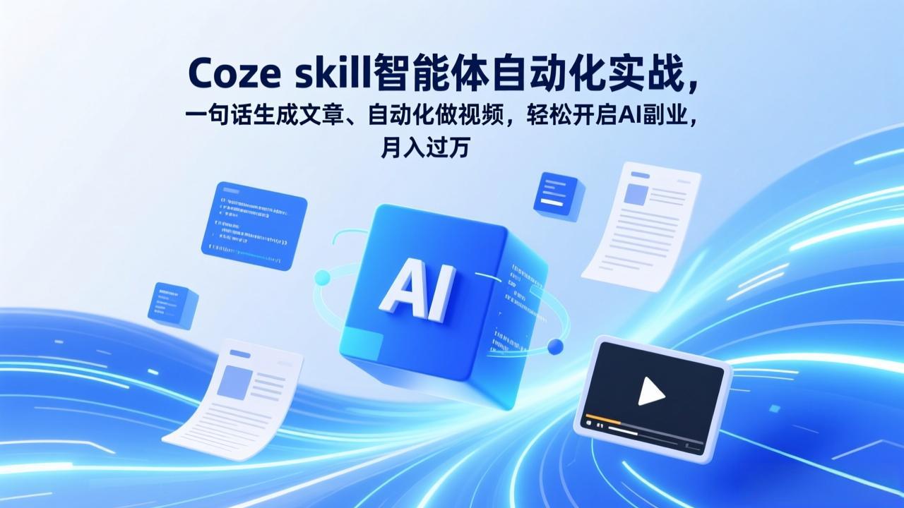 Coze skill智能体自动化实战，一句话生成文章、自动化做视频，轻松开启AI副业，月入过万| 副业网