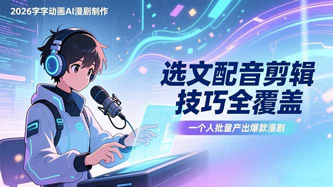 2026字字动画AI漫剧制作-1期，选文配音剪辑技巧全覆盖，一个人就能批量产出爆款漫剧| 副业网