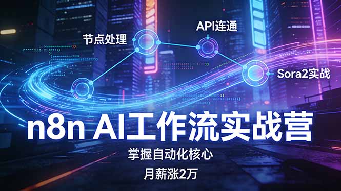 n8n AI工作流实战营，节点处理+API连通+Sora2实战，掌握自动化核心月薪涨2万| 副业网