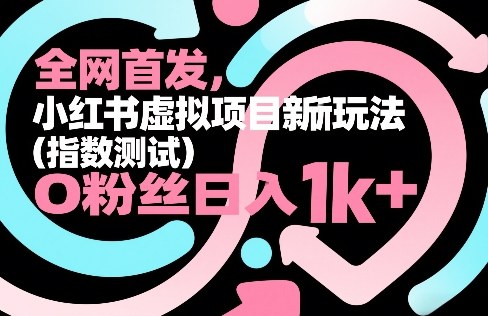 全网首发，小红书虚拟项目新玩法(指数测试)，0粉丝日入1k+，整个玩法完整拆解！| 副业网