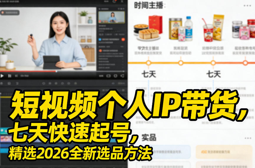 短视频个人IP带货，七天快速起号，精选2026全新选品方法| 副业网