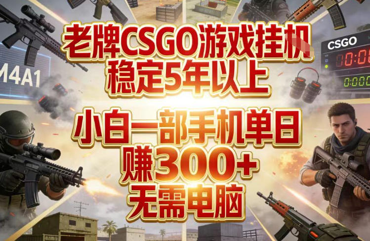 老牌CSGO游戏挂G，稳定5年以上，小白一部手机单日賺3张+，无需电脑【揭秘】| 副业网