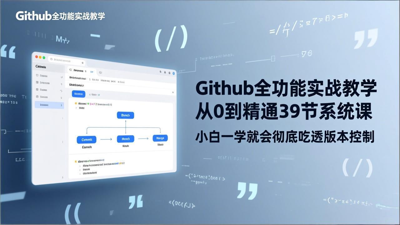 GitHub-全功能实战教学，从0到精通39节系统课，小白一学就会彻底吃透版本控制| 副业网