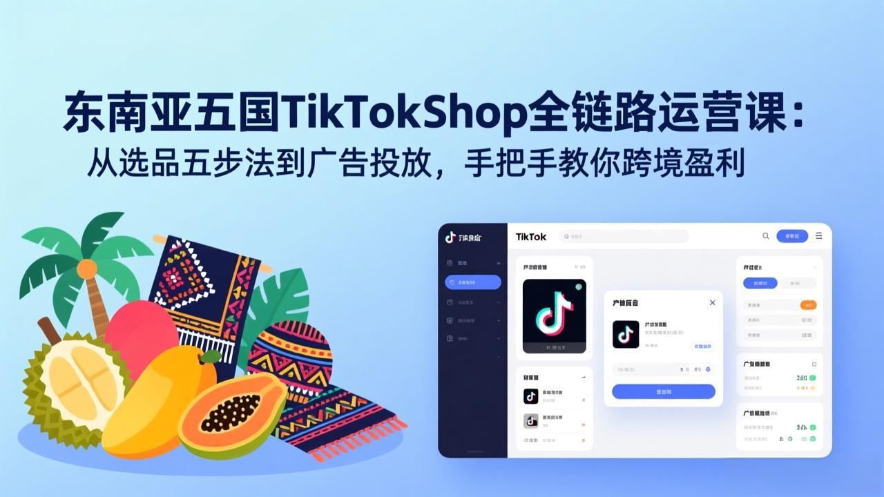 东南亚五国TikTok Shop全链路运营课：从选品五步法到广告投放，手把手教你跨境盈利| 副业网