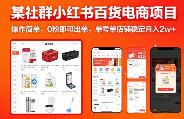 某社群小红书百货电商项目，操作简单，0粉即可出单，单号单店铺稳定月入2w+| 副业网