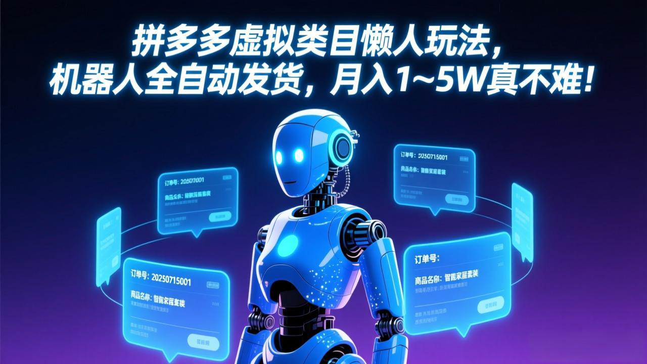 拼多多虚拟类目懒人玩法，机器人全自动发货，月入 1-5W 真不难！| 副业网