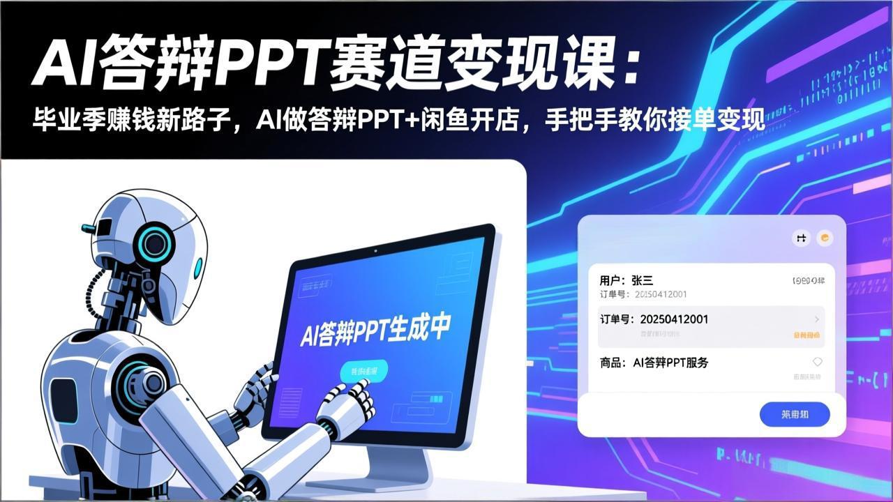 AI答辩PPT赛道变现课：毕业季赚钱新路子，AI做答辩PPT+闲鱼开店，手把手教你接单变现| 副业网