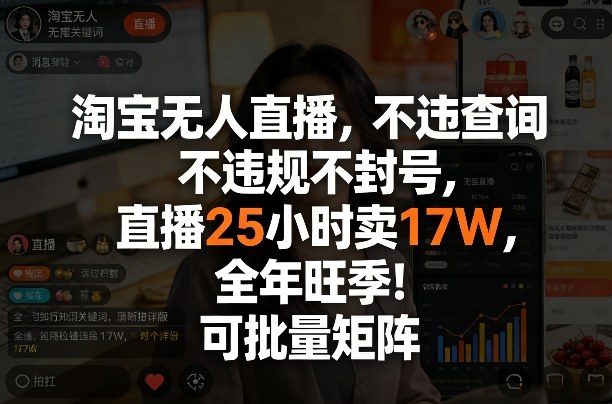 淘宝无人直播，不违规不封号，直播25小时卖17W，全年旺季！可批量矩阵【揭秘】| 副业网