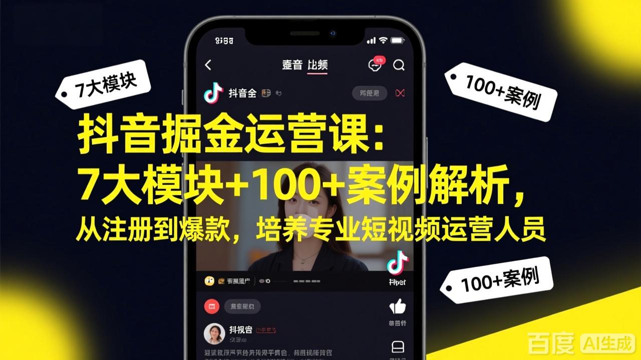 抖音掘金运营课：7大模块+100+案例解析，从注册到爆款，培养专业短视频运营人员| 副业网