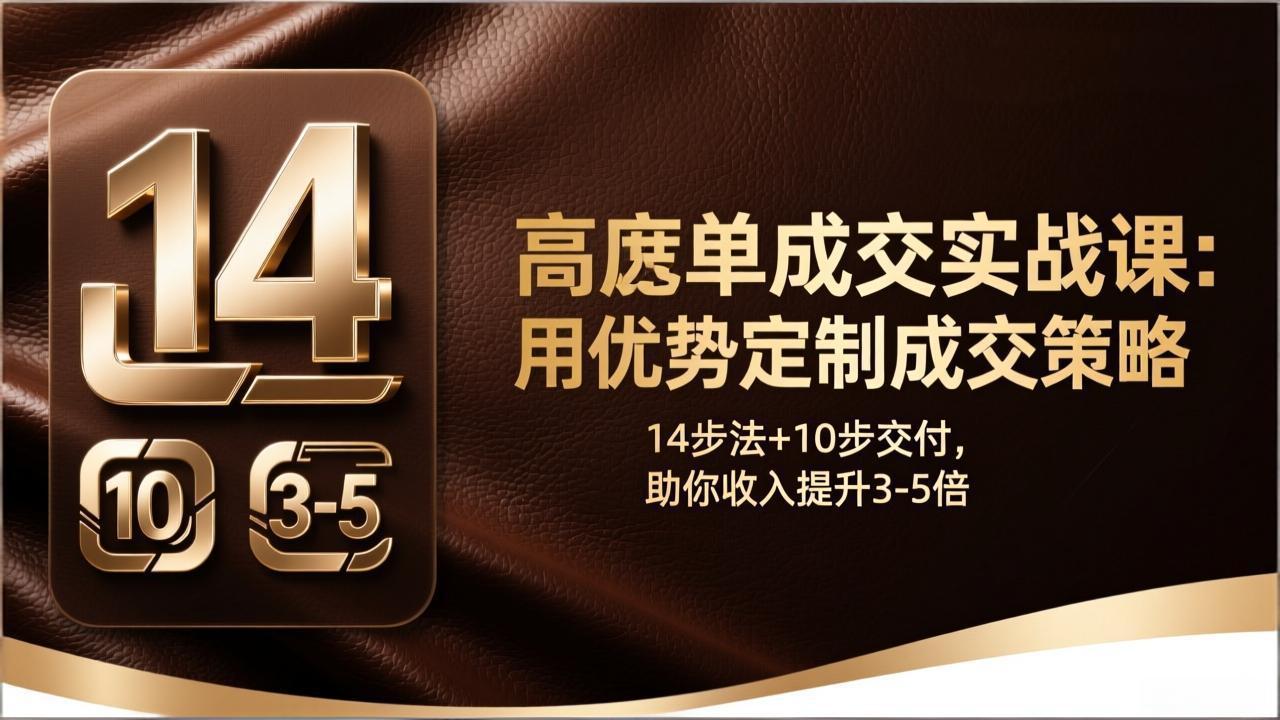 高客单成交实战课：用优势定制成交策略，14步法+10步交付，助你收入提升3-5倍| 副业网