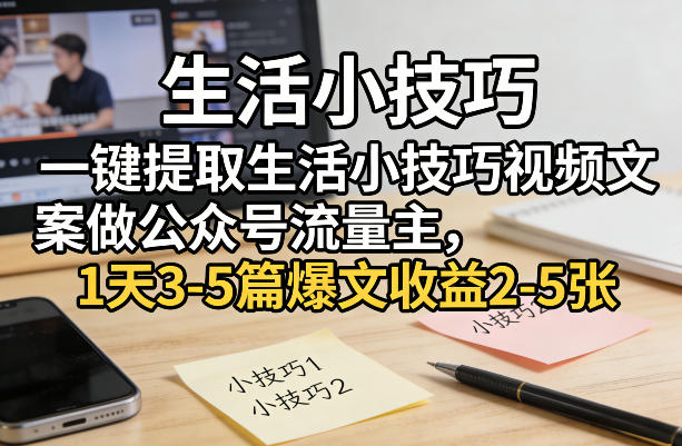 一键提取生活小技巧视频文案做公众号流量主，1天3-5篇爆文收益2-5张| 副业网