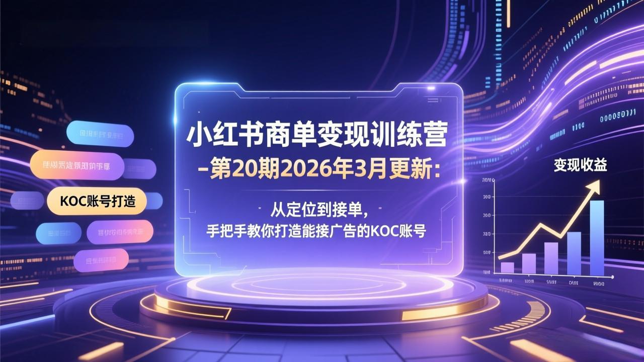 小红书商单变现训练营-第20期26年3月更新：从定位到接单，手把手教你打造能接广告的KOC账号| 副业网